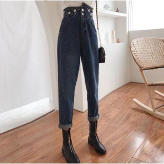 Beaded High-waist Straight-cut Jeans