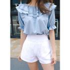 Ruffled Capelet Puff-sleeve Blouse