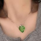 Heart Pendant Stainless Steel Necklace Green Pendant - Silver - One Size
