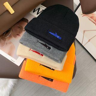 Cartoon Embroidered Ribbed Knit Beanie