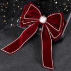 Bow Velvet Faux Pearl Hair Clip 1 Pc - Wine Red - One Size