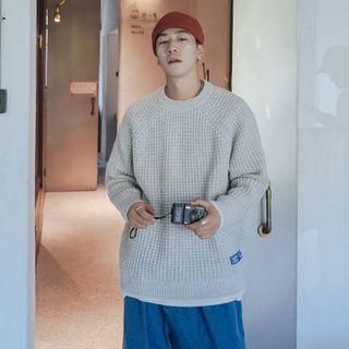 Lettering Patch Textured Sweater