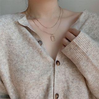 Rectangle Pendant Stainless Steel Layered Necklace Gold - One Size