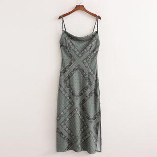 Suspender Print Slit-hem Dress
