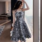Spaghetti-strap Floral Lace Trim A-line Dress