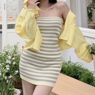 Striped Mini Tube Dress / Plain Shirt