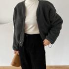 Faux-fur Lined Fleece Jacket Gray - One Size