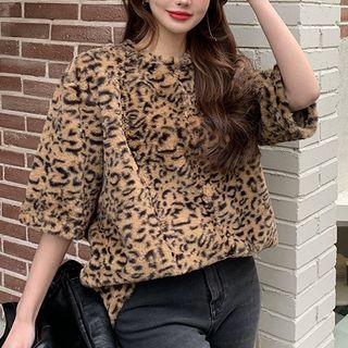 Short-sleeve Leopard Print Fluffy T-shirt