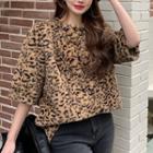 Short-sleeve Leopard Print Fluffy T-shirt