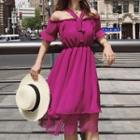 Short-sleeve Cold Shoulder A-line Chiffon Dress