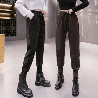 High-waist Plain Woolen Sweatpants
