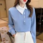 Long-sleeve Contrast Collared Blouse
