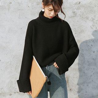 Mock Neck Chunky Knit Long Sweater