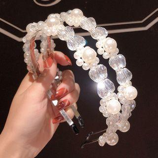 Faux Pearl Floral Headband 01 - Faux Peal & Faux Crystal - One Size