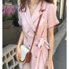 Double-breasted Drawcord Suit Dress Pink - One Size