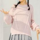 Plain Slit-side Sweater Pink - One Size