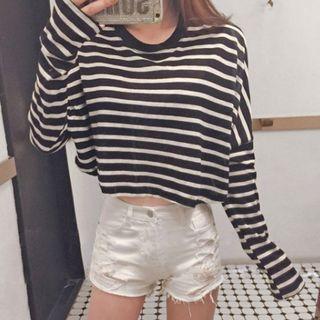 Long-sleeve Striped Crop T-shirt