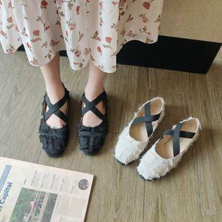 Fringed Accent Cross Strap Ballet Flats