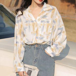 Printed Shirt Light Blue & White & Light Coffee - One Size