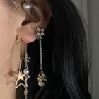 Non-matching Faux Pearl Rhinestone Star Dangle Earring Set - Gold - One Size