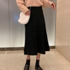 Knit Midi A-line Skirt Black - One Size