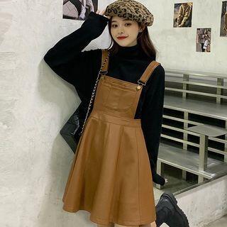 Mock-turtleneck Sweater / Faux Leather Jumper Dress
