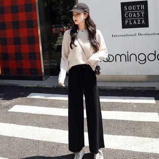 Furry Sweater / Ribbed Wide Leg Pants