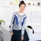 Baroque Print Sweater Gray - One Size