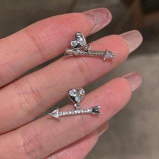 Heart Arrow Rhinestone Alloy Earring 1 Pair - Silver Stud - Silver - One Size