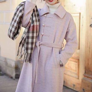Buttoned Coat With Sash