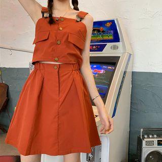 Set: Buttoned Crop Top + A-line Skirt