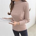 Lettering Embossed Rib-knit Top