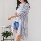 3/4-sleeve Dip-back Stripe Shirtdress