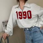 Long-sleeve Lettering Sweatshirt Gray - One Size