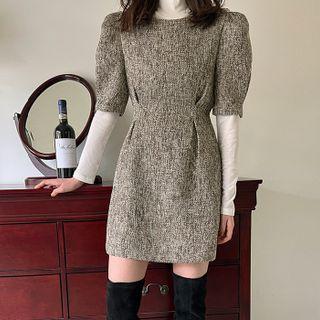 Puff-sleeve Tweed Minidress