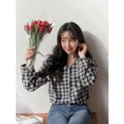 V-neck Check Cotton Blouse