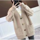 Cable Knit Panel Buttoned V-neck Cardigan