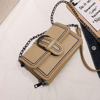Stitched Faux Leather Buckled Shoulder Bag