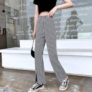 Print Slit Boot-cut Pants