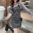 Sleeveless Checker Print A-line Dress / Crop Sweatshirt