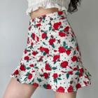 Rose Print Ruffle Mermaid Short Skirt