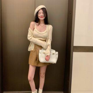 Cropped Camisole Top / Cardigan / Mini A-line Skirt