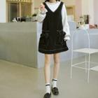 Set: Frill Trim Sweater + Sleeveless V-neck Dress