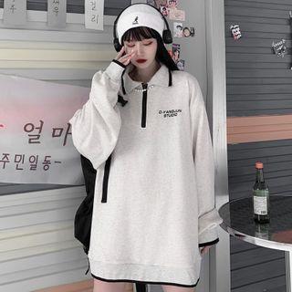 Letter Print Half Zip-up Sweatshirt