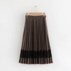 Lace Trim Midi Pleated A-line Skirt