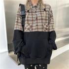 Plaid Panel Half Button-up Sweatshirt