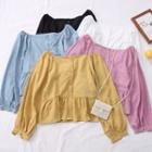 Wide-neck Puff-sleeve Crop Blouse In 5 Colors