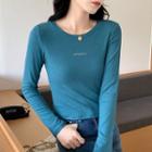 Lettering Long-sleeve Ribbed T-shirt