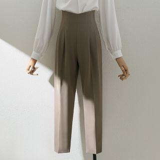 High-waist Plain Shift Cropped Dress Pants