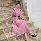 Puff Sleeve Open-placket Heart Print A-line Dress